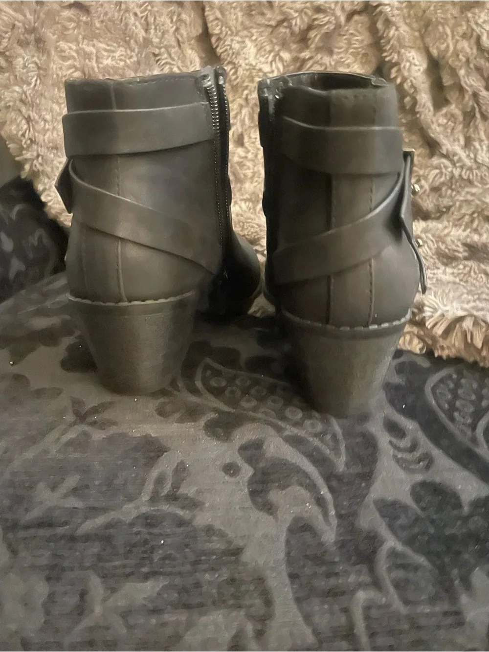 Girls' Black Ankle Boots with Side Zip and Layered Straps